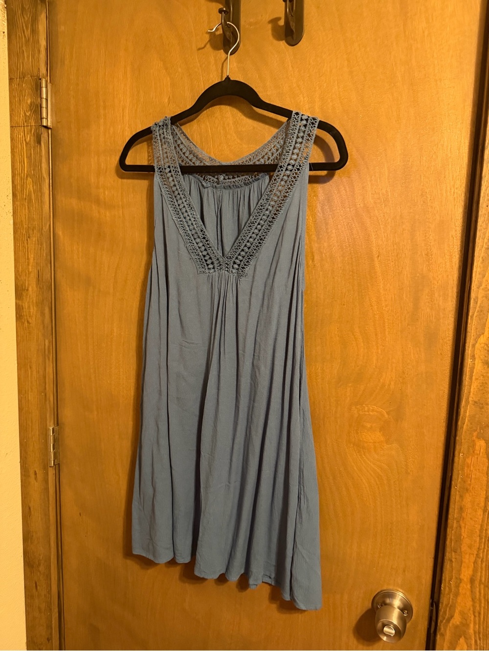 Sleeveless Popvil Light Blue Crochet-Trim Mini Dress